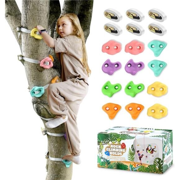 12 Ninja Tree Climbing Holds for Kids Climber, Tree Climbing Kit with 6 Straps - Picture 1 of 8